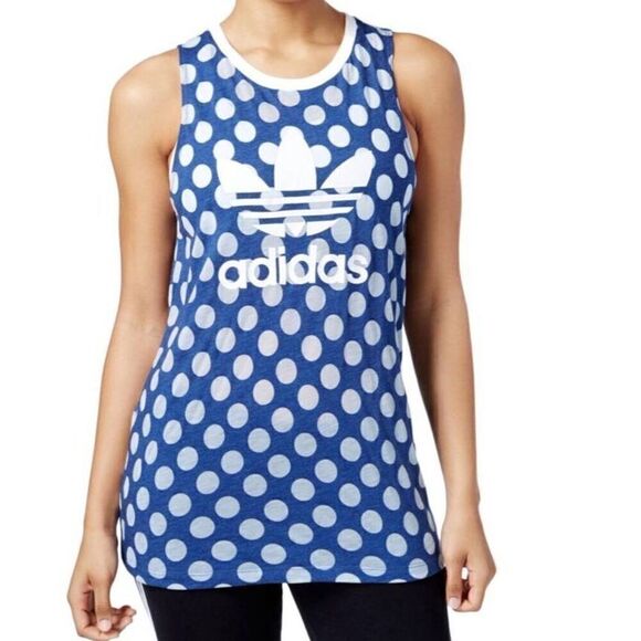 Adidas Medium NAVY loose fit polka-dot Tank Top - Picture 1 of 7